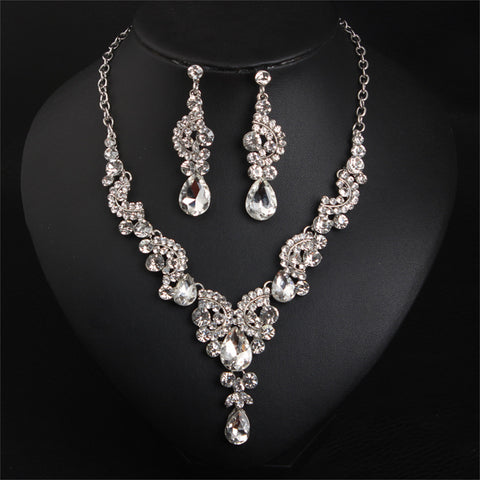 Women Costume Jewelry Sets Rhinestone Crystal Bib Chunky Collar Statement Necklace and Earing