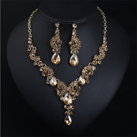 Women Costume Jewelry Sets Rhinestone Crystal Bib Chunky Collar Statement Necklace and Earing