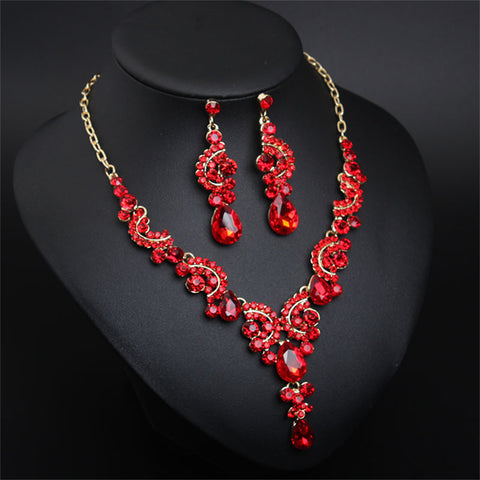 Women Costume Jewelry Sets Rhinestone Crystal Bib Chunky Collar Statement Necklace and Earing