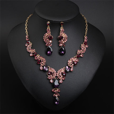 Women Costume Jewelry Sets Rhinestone Crystal Bib Chunky Collar Statement Necklace and Earing