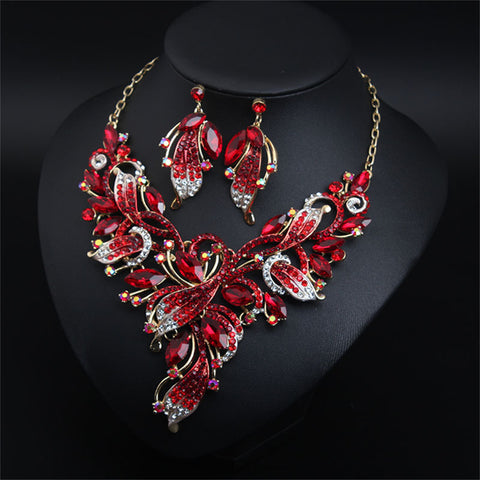 Women Costume Jewelry Sets Rhinestone Crystal Bib Chunky Collar Statement Necklace and Earing