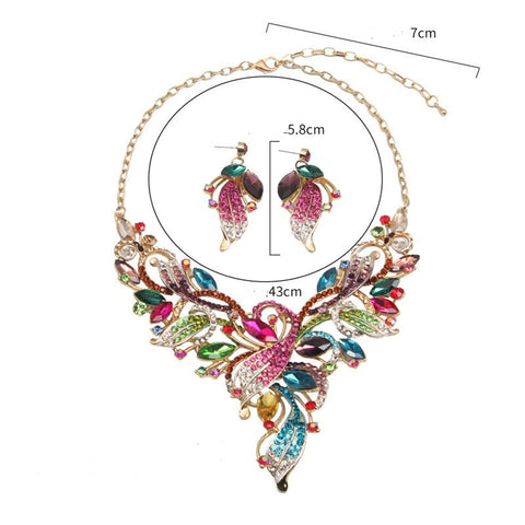 Women Costume Jewelry Sets Rhinestone Crystal Bib Chunky Collar Statement Necklace and Earing