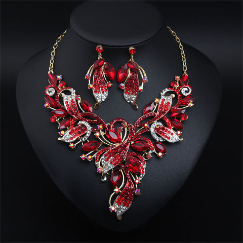 Women Costume Jewelry Sets Rhinestone Crystal Bib Chunky Collar Statement Necklace and Earing