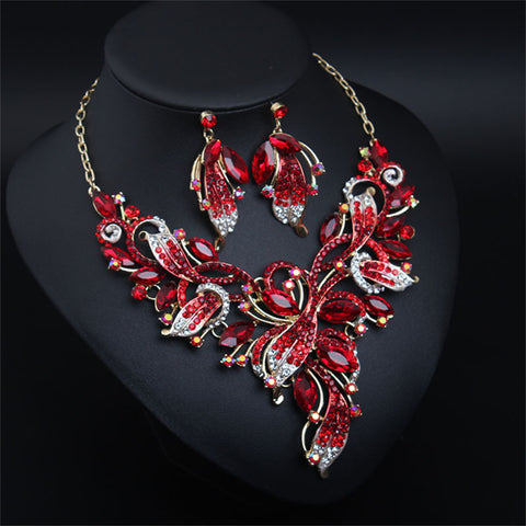 Women Costume Jewelry Sets Rhinestone Crystal Bib Chunky Collar Statement Necklace and Earing