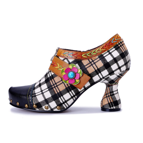 Artisan Patchwork Leather Oxford Pumps - 6cm Chunky Heel - Exotic Bohemian Style