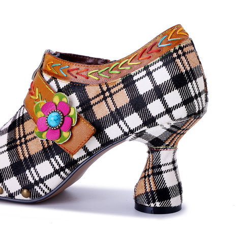Artisan Patchwork Leather Oxford Pumps - 6cm Chunky Heel - Exotic Bohemian Style