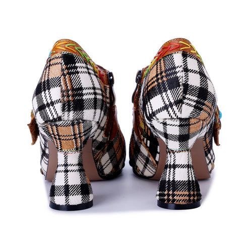 Artisan Patchwork Leather Oxford Pumps - 6cm Chunky Heel - Exotic Bohemian Style