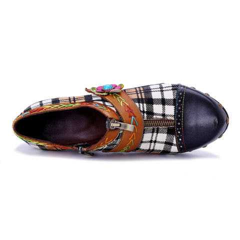 Artisan Patchwork Leather Oxford Pumps - 6cm Chunky Heel - Exotic Bohemian Style