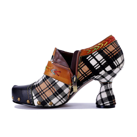 Artisan Patchwork Leather Oxford Pumps - 6cm Chunky Heel - Exotic Bohemian Style