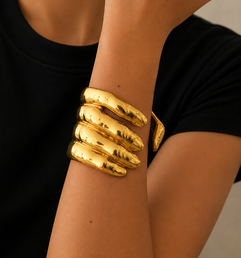 Gold Sculptural Cuff Bracelet | Statement Open Cuff | Modern Minimalist Gold Bangle | Organic Chunky Bracelet