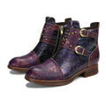 CrazycatZ Womens Studded Western Leather Boots Colorful Leather Ankle Boots Purple