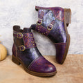 CrazycatZ Womens Studded Western Leather Boots Colorful Leather Ankle Boots Purple