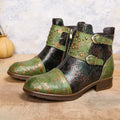 CrazycatZ Womens Studded Western Leather Boots Colorful Leather Ankle Boots Green