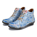 CrazycatZ Womens Leather Ankle Boots Colorful Stitching Sport Boots Blue