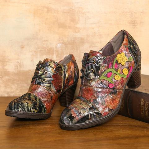 CrazycatZ Leather Pumps,Women  Vintage Block Heel Oxford Vintage Shoes Multi Color