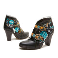 CrazycatZ Leather Pumps,Womens Colorful Vintage Block Heel Oxford Vintage Shoes Ankle