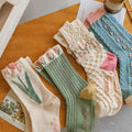 Women's 4 Pairs Colorful Flora Patterned Crew Socks Girls Fashion Socks