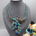 Rhinestone Crystal Bib Chunky Collar Statement Necklace for Women Costume Jewelry Peacock