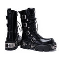 CrazycatZ Womens  Vegan Leather metallic Buckled boots,Vintage Punk Boots