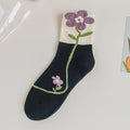 Women's 5 Pairs Colorful Flora Patterned Crew Socks Girls Fashion Socks