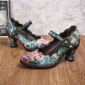 CrazycatZ Women's Leather Mary Jane Shoes Mary Jane Colorful Leather Oxfords Vintage Leather Pumps Green Floral