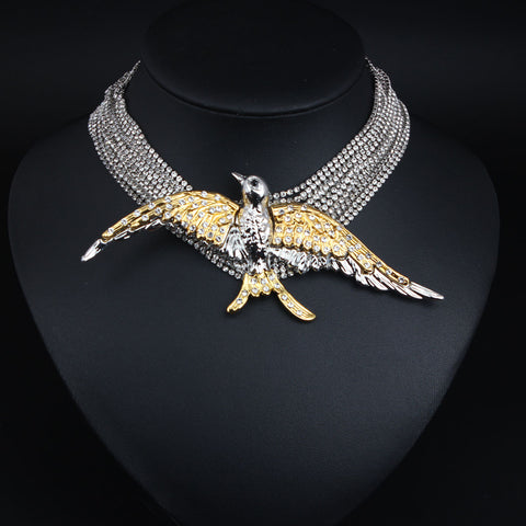 Women Costume Jewelry Rhinestone Crystal Bib Chunky Collar Statement Necklace Choker Swallow