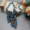 Rhinestone Crystal Bib Chunky Collar Statement Necklace for Women Costume Jewelry Peacock