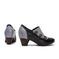 CrazycatZ Leather Pumps,Womens Colorful Vintage Block Heel Oxford Vintage Shoes Pumps Buttoned Deco Grey