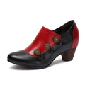 CrazycatZ Leather Pumps,Womens Colorful Vintage Block Heel Oxford Vintage Shoes Pumps Buttoned Deco Red