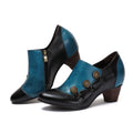 CrazycatZ Leather Pumps,Womens Colorful Vintage Block Heel Oxford Vintage Shoes Pumps Buttoned Deco
