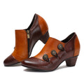 CrazycatZ Leather Pumps,Womens Colorful Vintage Block Heel Oxford Vintage Shoes Pumps Buttoned Deco Orange