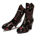 CrazycatZ Womens Leather Ankle Boots Bohemian Block Heel Colorful Floral Leather Boots Red Floral