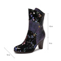 CrazycatZ Womens Leather Ankle Boots Bohemian Block Heel Colorful Floral Leather Boots Purple Flower
