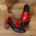 CrazycatZ Leather Pumps,Womens Colorful Vintage Block Heel Oxford Vintage Shoes Pumps Buttoned Deco Red