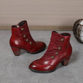 CrazycatZ Womens Leather Ankle  Boots Colorful Leather Buttoned Vintage Boots Red