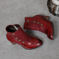 CrazycatZ Womens Leather Ankle  Boots Colorful Leather Buttoned Vintage Boots Red