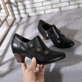 CrazycatZ Leather Pumps,Womens Colorful Vintage Block Heel Oxford Vintage Shoes Pumps Buttoned Deco Black