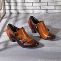 CrazycatZ Leather Pumps,Womens Colorful Vintage Block Heel Oxford Vintage Shoes Pumps Buttoned Deco Orange