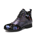 CrazycatZ Womens Leather Ankle Boots Bohemian Sporty Colorful Leahter Boots Purple Floral