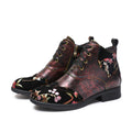 CrazycatZ Womens Leather Ankle Boots Bohemian Sporty Colorful Leahter Boots Red Floral