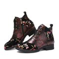 CrazycatZ Womens Leather Ankle Boots Bohemian Sporty Colorful Leahter Boots Red Floral