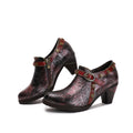 CrazycatZ Leather Pumps,Women  Vintage Block Heel Oxford Vintage Shoes Color Blocking Oxford Shoes Dark Red