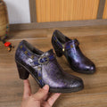 CrazycatZ Leather Pumps,Women  Vintage Block Heel Oxford Vintage Shoes Color Blocking Oxford Shoes Purple