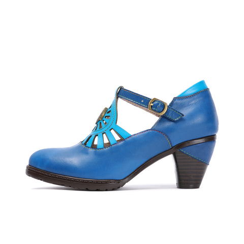 CrazycatZ Women's Leather Mary Jane Shoes Mary Jane Colorful Leather Oxfords Vintage Light Blue