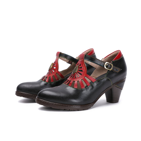 CrazycatZ Women's Leather Mary Jane Shoes Mary Jane Colorful Leather Oxfords Vintage Black