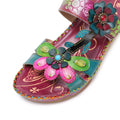 CrazycatZ Leather Wedge Slide Sandals,Women Leather Bohemian Colorful Slide Sandal 22 Purple