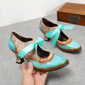 CrazycatZ Women's Leather Mary Jane Shoes Mary Jane Colorful Leather Oxfords Vintage Light Green