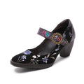 Women's Leather Mary Jane Shoes Vintage Colorful Shoes Floral Mary Jane Shoes Vintage Leather Pumps