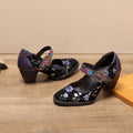 Women's Leather Mary Jane Shoes Vintage Colorful Shoes Floral Mary Jane Shoes Vintage Leather Pumps