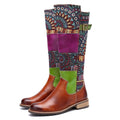 CrazycatZ Womens Leather Bohemian Knee High Boots Colorful Long Boots Vintage Boots